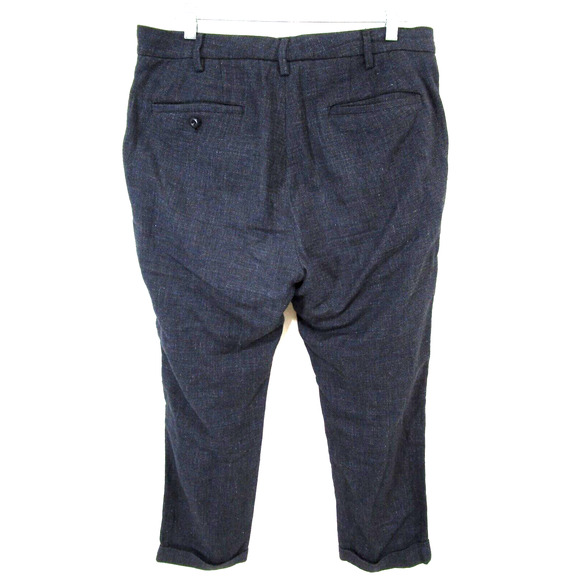 Sage De Cret Navy Blue Linen, Silk Cotton Blend Tweed Dress Pants Men Sz L - Picture 7 of 11